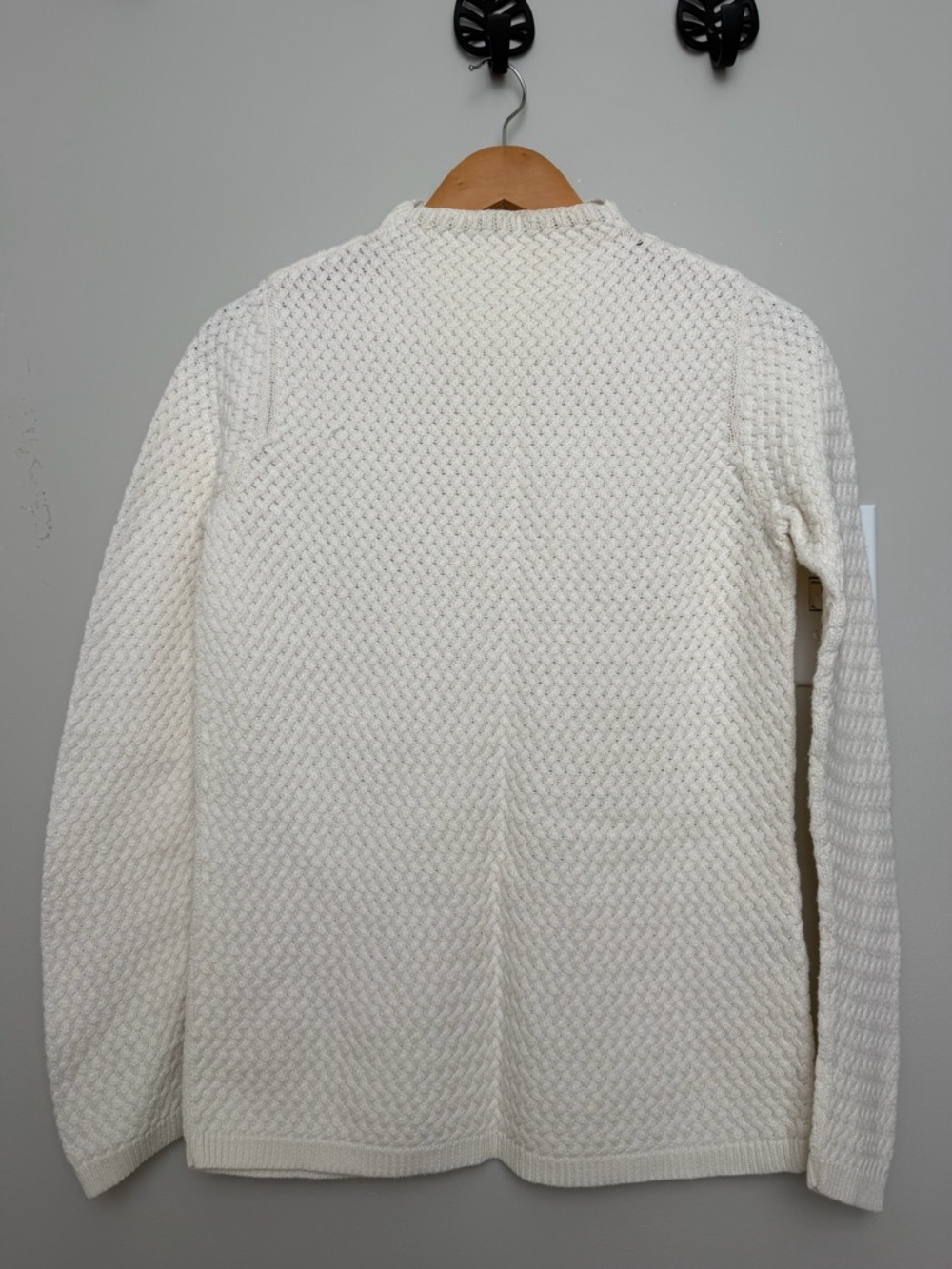 Cotton and angora rabbit hair herringbone/cross cable panel knitted sweater